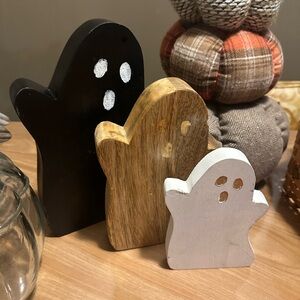 Set of Three Wooden Ghost Decorations